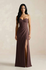 Sweetheart Corset Ruched Bridesmaid Dress in Espresso - KISS BRIDAL Bridesmaid Dresses