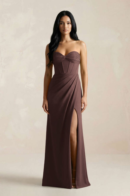 Sweetheart Corset Ruched Bridesmaid Dress in Espresso - KISS BRIDAL Bridesmaid Dresses