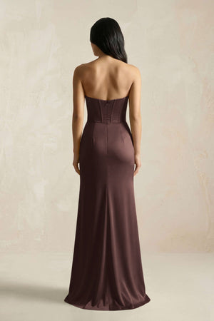 Sweetheart Corset Ruched Bridesmaid Dress in Espresso - KISS BRIDAL Bridesmaid Dresses