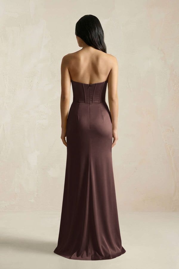 Sweetheart Corset Ruched Bridesmaid Dress in Espresso - KISS BRIDAL Bridesmaid Dresses