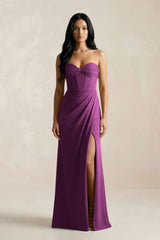 Sweetheart Corset Ruched Bridesmaid Dress in Fig - KISS BRIDAL Bridesmaid Dresses