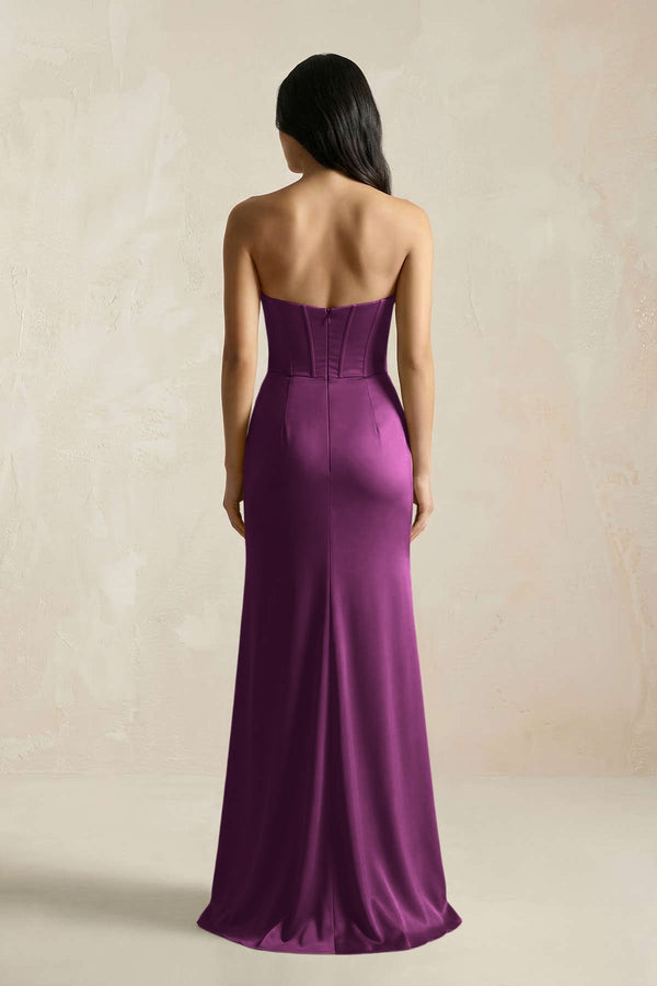 Sweetheart Corset Ruched Bridesmaid Dress in Fig - KISS BRIDAL Bridesmaid Dresses
