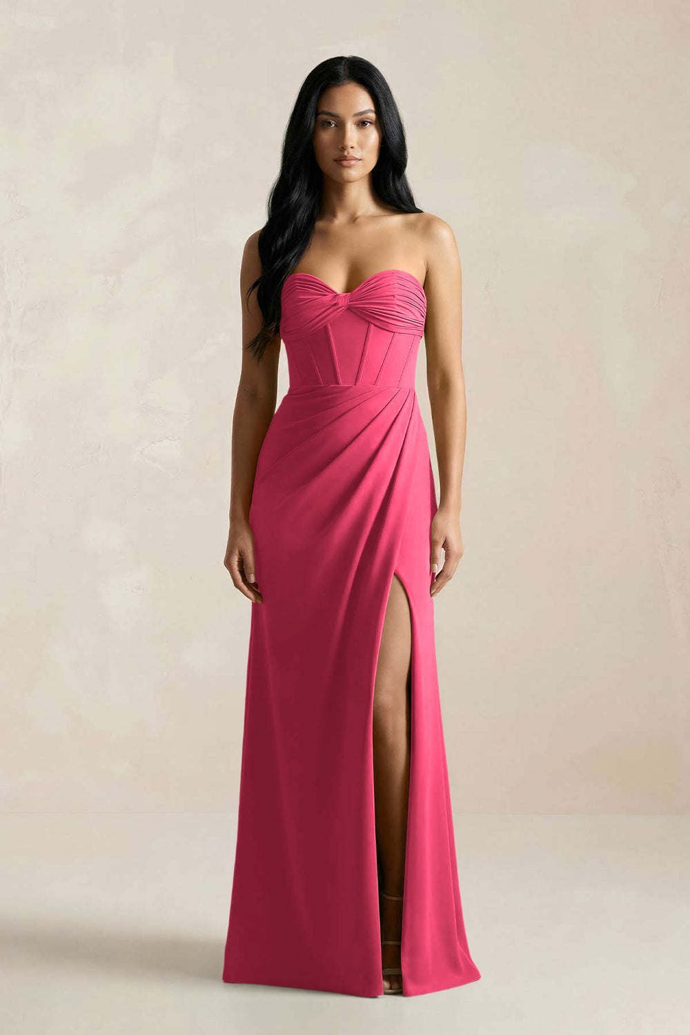 Sweetheart Corset Ruched Bridesmaid Dress in Fuchsia - KISS BRIDAL Bridesmaid Dresses