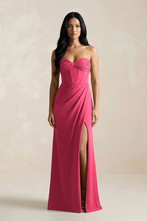 Sweetheart Corset Ruched Bridesmaid Dress in Fuchsia - KISS BRIDAL Bridesmaid Dresses