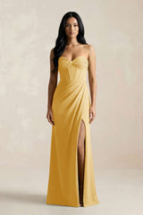 Sweetheart Corset Ruched Bridesmaid Dress in Gold - KISS BRIDAL Bridesmaid Dresses