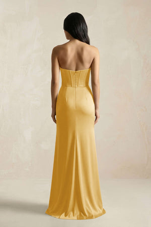 Sweetheart Corset Ruched Bridesmaid Dress in Gold - KISS BRIDAL Bridesmaid Dresses