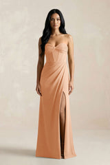 Sweetheart Corset Ruched Bridesmaid Dress in Golden Champagne - KISS BRIDAL Bridesmaid Dresses