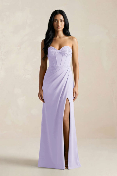 Sweetheart Corset Ruched Bridesmaid Dress in Lavender - KISS BRIDAL Bridesmaid Dresses
