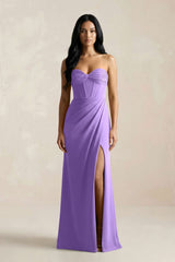 Sweetheart Corset Ruched Bridesmaid Dress in Lilac - KISS BRIDAL Bridesmaid Dresses
