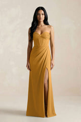 Sweetheart Corset Ruched Bridesmaid Dress in Marigold - KISS BRIDAL Bridesmaid Dresses