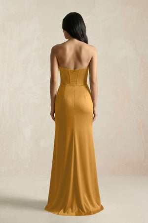 Sweetheart Corset Ruched Bridesmaid Dress in Marigold - KISS BRIDAL Bridesmaid Dresses