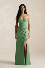Sweetheart Corset Ruched Bridesmaid Dress in Matcha - KISS BRIDAL Bridesmaid Dresses
