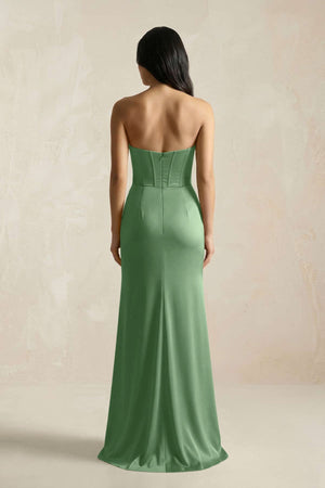 Sweetheart Corset Ruched Bridesmaid Dress in Matcha - KISS BRIDAL Bridesmaid Dresses