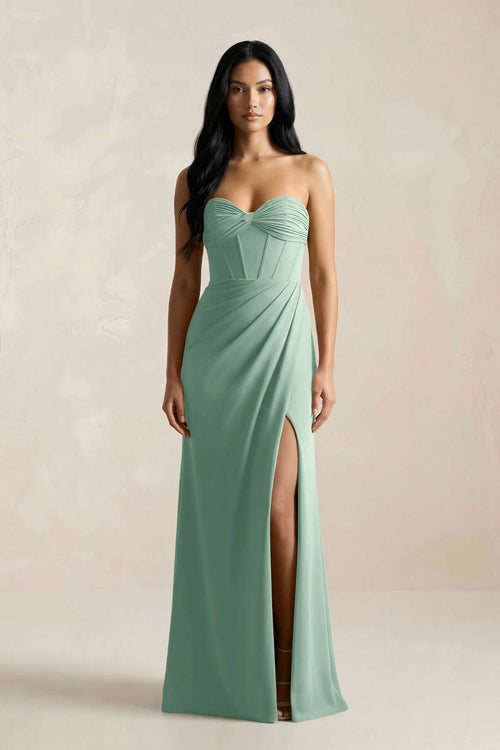 Sweetheart Corset Ruched Bridesmaid Dress in Mint Green - KISS BRIDAL Bridesmaid Dresses