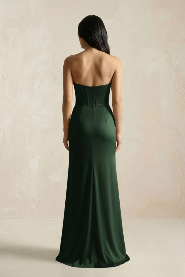 Sweetheart Corset Ruched Bridesmaid Dress in Moss - KISS BRIDAL Bridesmaid Dresses