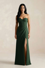Sweetheart Corset Ruched Bridesmaid Dress in Moss - KISS BRIDAL Bridesmaid Dresses