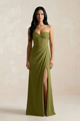 Sweetheart Corset Ruched Bridesmaid Dress in Moss Green - KISS BRIDAL Bridesmaid Dresses