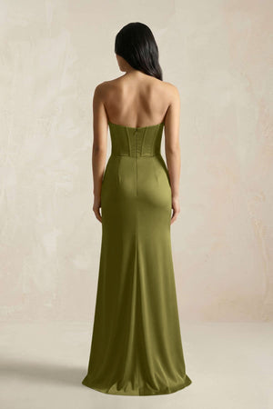 Sweetheart Corset Ruched Bridesmaid Dress in Moss Green - KISS BRIDAL Bridesmaid Dresses