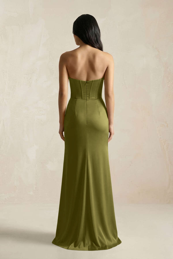 Sweetheart Corset Ruched Bridesmaid Dress in Moss Green - KISS BRIDAL Bridesmaid Dresses