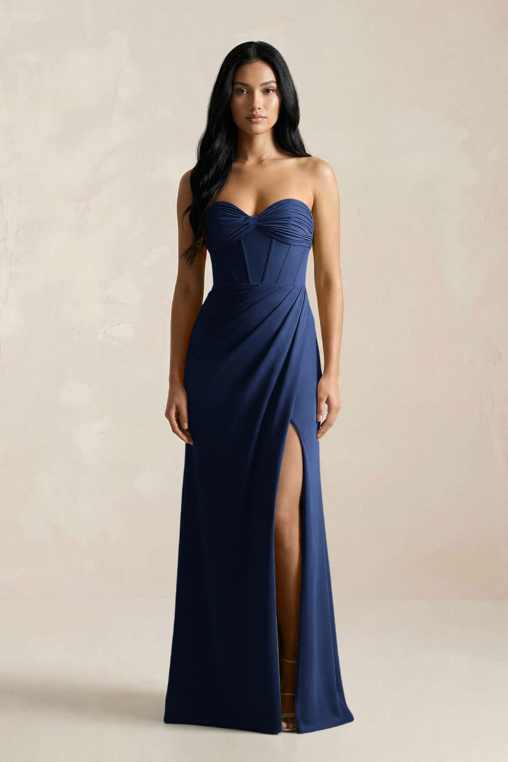 Sweetheart Corset Ruched Bridesmaid Dress in Navy - KISS BRIDAL Bridesmaid Dresses