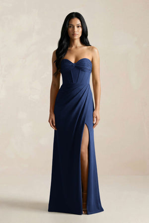 Sweetheart Corset Ruched Bridesmaid Dress in Navy - KISS BRIDAL Bridesmaid Dresses