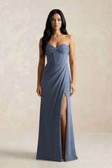 Sweetheart Corset Ruched Bridesmaid Dress in Neptune - KISS BRIDAL Bridesmaid Dresses
