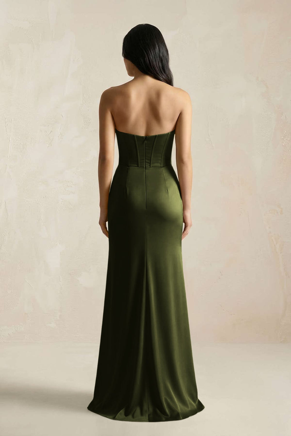 Sweetheart Corset Ruched Bridesmaid Dress in Olive - KISS BRIDAL Bridesmaid Dresses