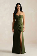Sweetheart Corset Ruched Bridesmaid Dress in Olive - KISS BRIDAL Bridesmaid Dresses