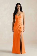 Sweetheart Corset Ruched Bridesmaid Dress in Orange - KISS BRIDAL Bridesmaid Dresses