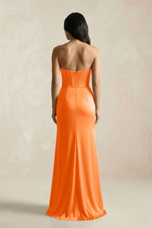 Sweetheart Corset Ruched Bridesmaid Dress in Orange - KISS BRIDAL Bridesmaid Dresses