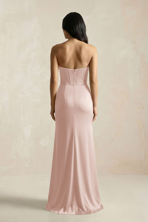 Sweetheart Corset Ruched Bridesmaid Dress in Pale Blush - KISS BRIDAL Bridesmaid Dresses