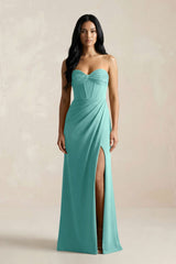 Sweetheart Corset Ruched Bridesmaid Dress in Pale Pistachio - KISS BRIDAL Bridesmaid Dresses