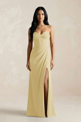 Sweetheart Corset Ruched Bridesmaid Dress in Pastel Yellow - KISS BRIDAL Bridesmaid Dresses