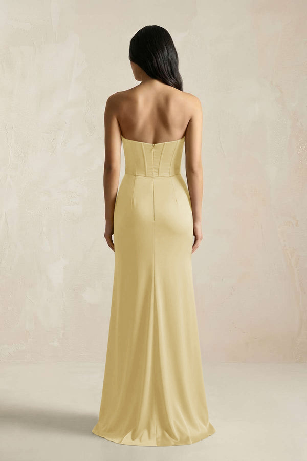 Sweetheart Corset Ruched Bridesmaid Dress in Pastel Yellow - KISS BRIDAL Bridesmaid Dresses