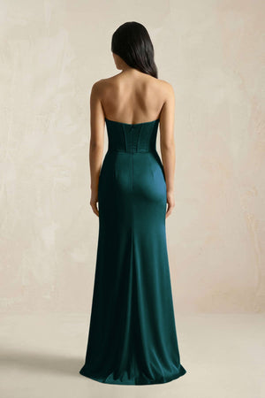 Sweetheart Corset Ruched Bridesmaid Dress in Pine - KISS BRIDAL Bridesmaid Dresses