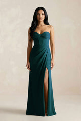 Sweetheart Corset Ruched Bridesmaid Dress in Pine - KISS BRIDAL Bridesmaid Dresses