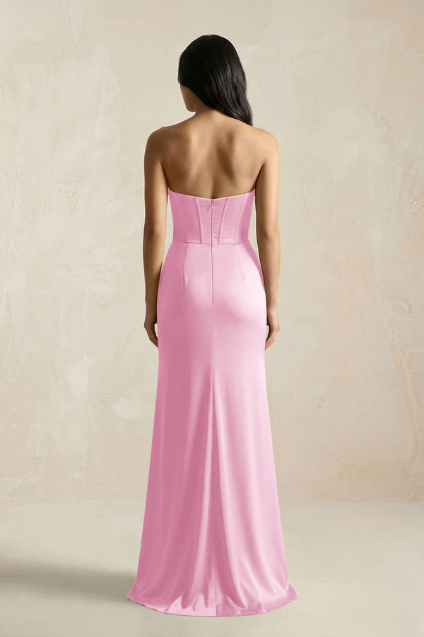 Sweetheart Corset Ruched Bridesmaid Dress in Pink - KISS BRIDAL Bridesmaid Dresses