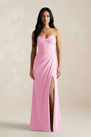 Sweetheart Corset Ruched Bridesmaid Dress in Pink - KISS BRIDAL Bridesmaid Dresses