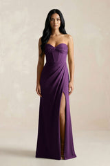 Sweetheart Corset Ruched Bridesmaid Dress in Plum - KISS BRIDAL Bridesmaid Dresses
