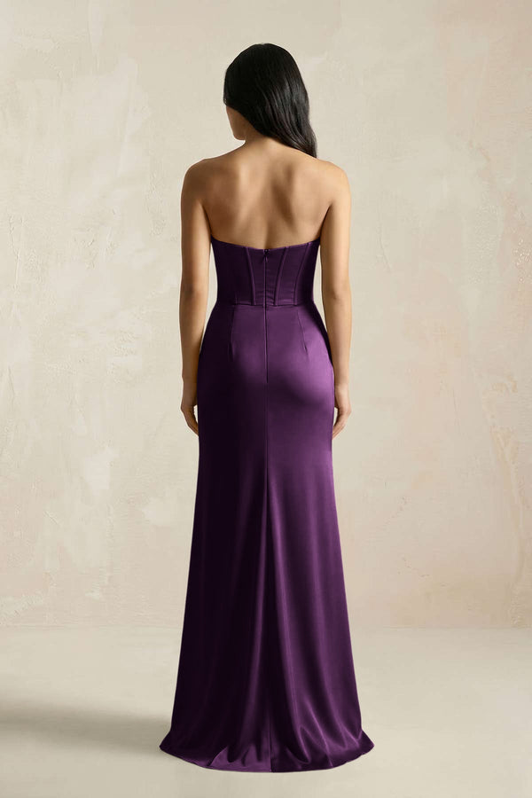 Sweetheart Corset Ruched Bridesmaid Dress in Plum - KISS BRIDAL Bridesmaid Dresses