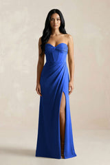 Sweetheart Corset Ruched Bridesmaid Dress in Royal Blue - KISS BRIDAL Bridesmaid Dresses