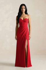 Sweetheart Corset Ruched Bridesmaid Dress in Ruby Red - KISS BRIDAL Bridesmaid Dresses