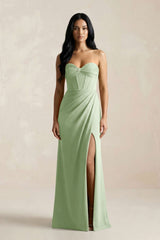 Sweetheart Corset Ruched Bridesmaid Dress in Sage - KISS BRIDAL Bridesmaid Dresses