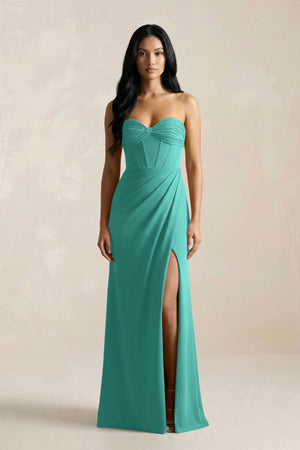 Sweetheart Corset Ruched Bridesmaid Dress in Sea Glass - KISS BRIDAL Bridesmaid Dresses