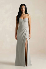 Sweetheart Corset Ruched Bridesmaid Dress in Silver - KISS BRIDAL Bridesmaid Dresses