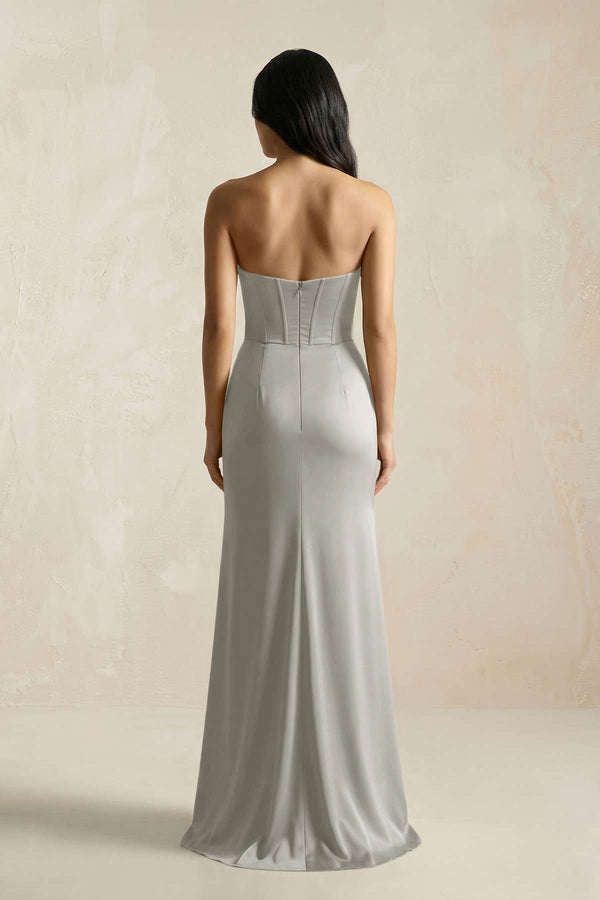 Sweetheart Corset Ruched Bridesmaid Dress in Silver - KISS BRIDAL Bridesmaid Dresses