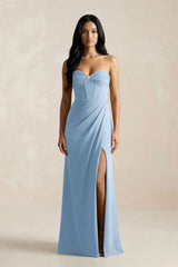 Sweetheart Corset Ruched Bridesmaid Dress in Sky Blue - KISS BRIDAL Bridesmaid Dresses