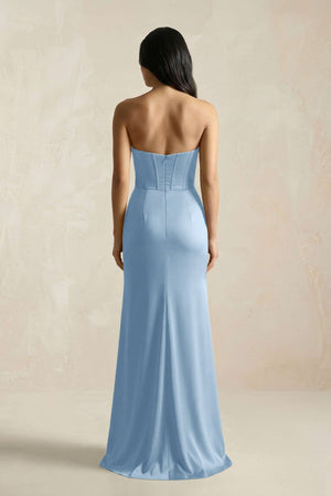 Sweetheart Corset Ruched Bridesmaid Dress in Sky Blue - KISS BRIDAL Bridesmaid Dresses