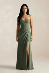 Sweetheart Corset Ruched Bridesmaid Dress in Thyme - KISS BRIDAL Bridesmaid Dresses