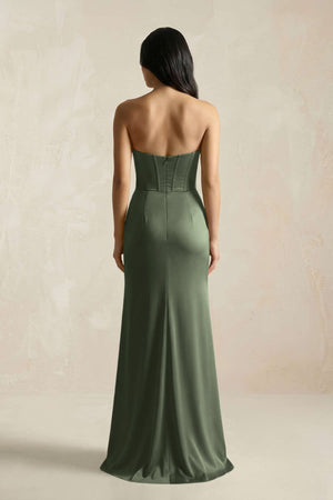 Sweetheart Corset Ruched Bridesmaid Dress in Thyme - KISS BRIDAL Bridesmaid Dresses